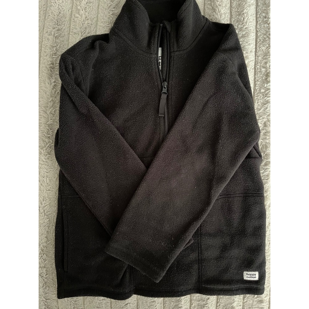 Happy Nation Kids Black Quarter Zip Polar Fleece Pullover Jacket Small 7/8
